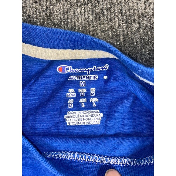 Champion Authentic Tee‎ Shirt Mens Medium Blue Loose Fit Rib Crew Neck Pony Logo - Picture 4 of 6